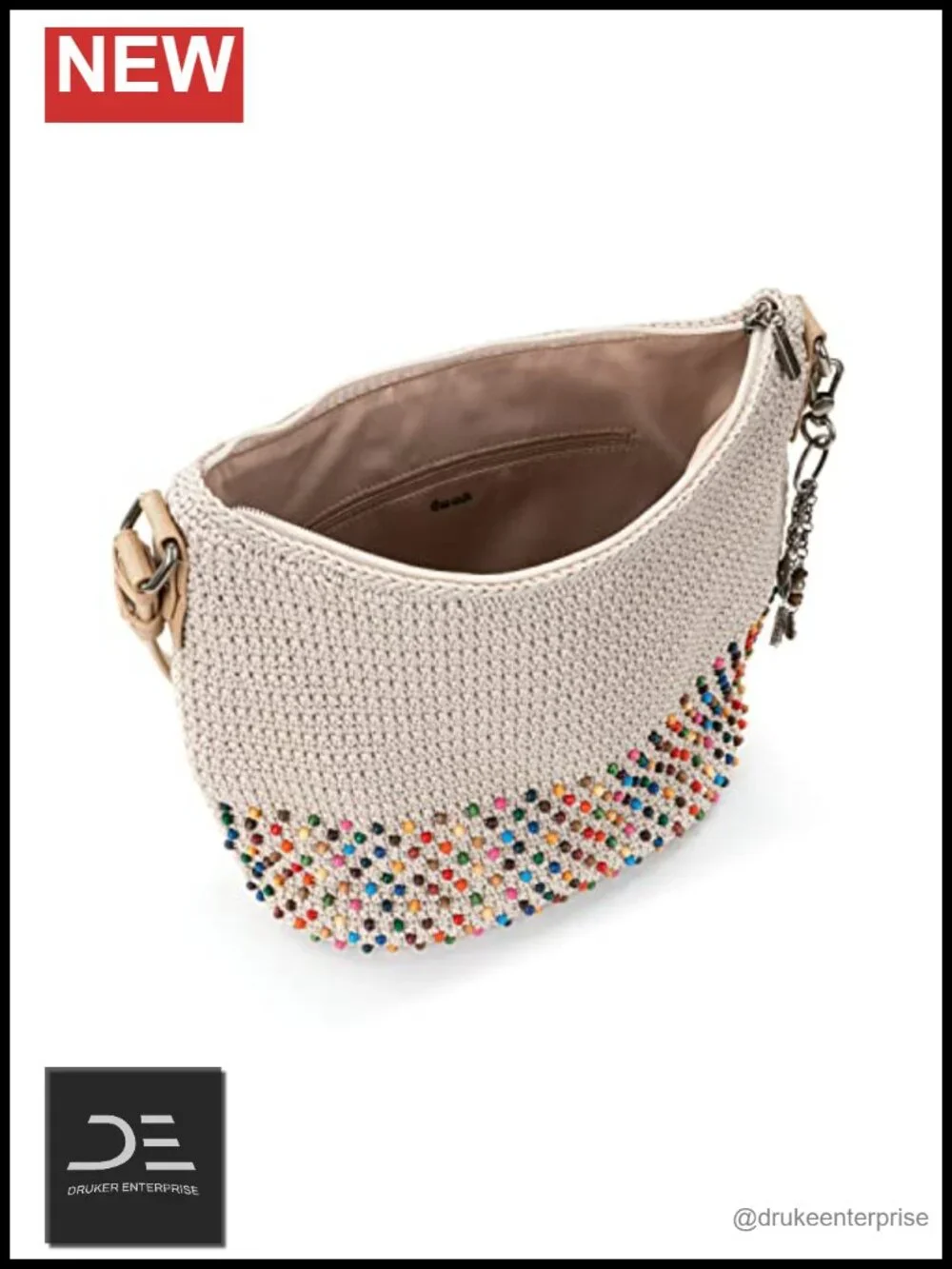 Hand Crochet Hobo Bag - Large Women's Purse with Zipper Pocket, Recycled Lining